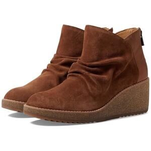 NEW $180 Aetrex Kara Ankle Wedge Boots EU 38 US 7.5-8 Cognac Brown Suede/Leather